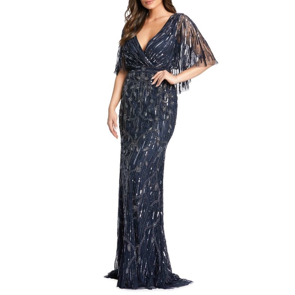 Mac Duggal #9064 Beaded Caped Gown, Size 8